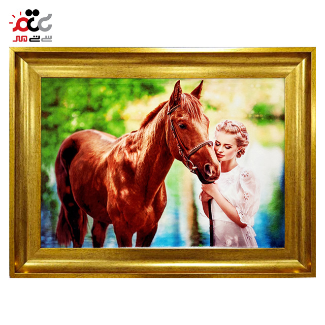 تابلو فرش چاپی طرح اسب کد 13303 سایز 50×35 سانتی متری