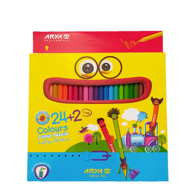 مداد رنگی آریا بسته 24 عددی همراه با 2 مداد بیشتر