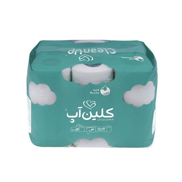 دستمال توالت 3 لایه کلین آپ بسته 12 عددی