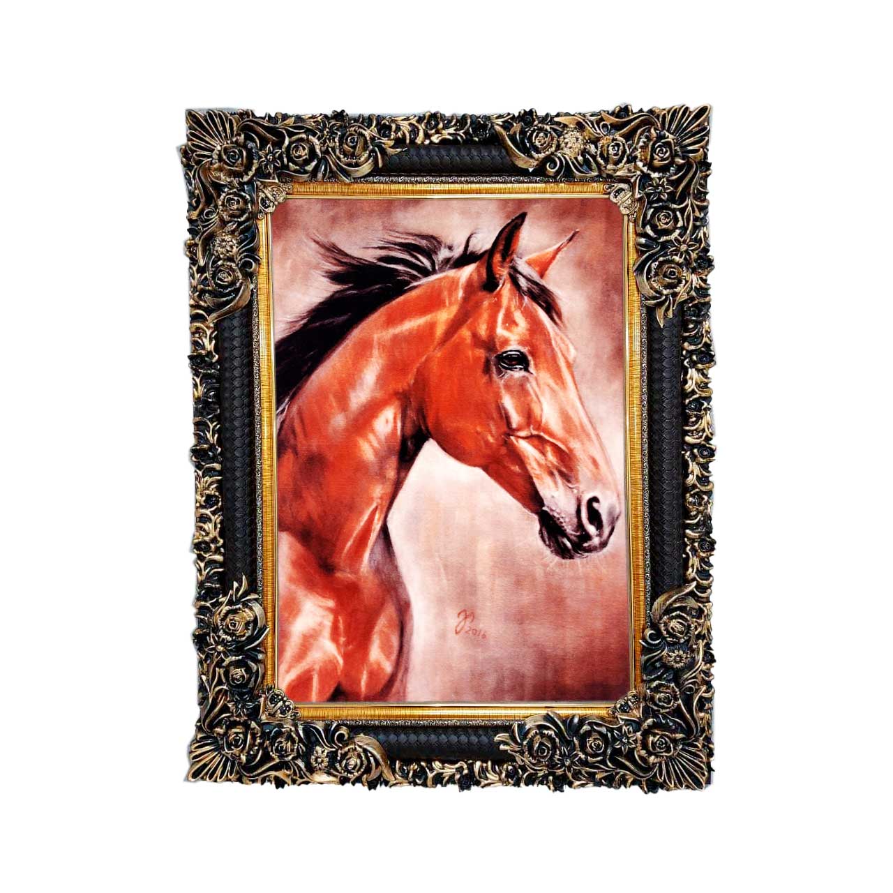 تابلو فرش چاپی طرح اسب کد 14315 سایز 50×35 سانتی متری