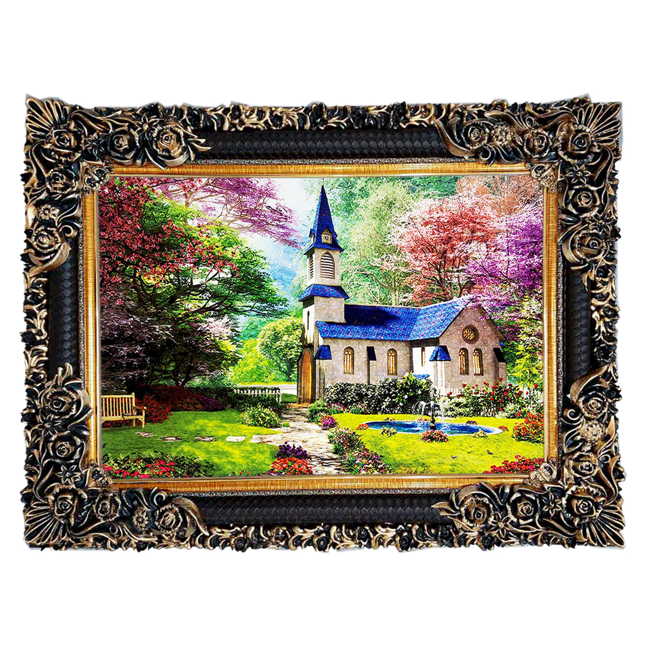 تابلو فرش چاپی طرح کلبه کد 10020 سایز 70×50 سانتی متری