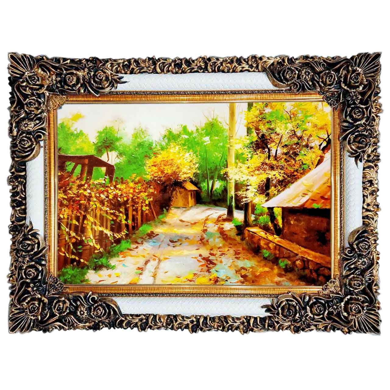 تابلو فرش چاپی طرح کوچه باغ کد 10177 سایز 100×50 سانتی متری