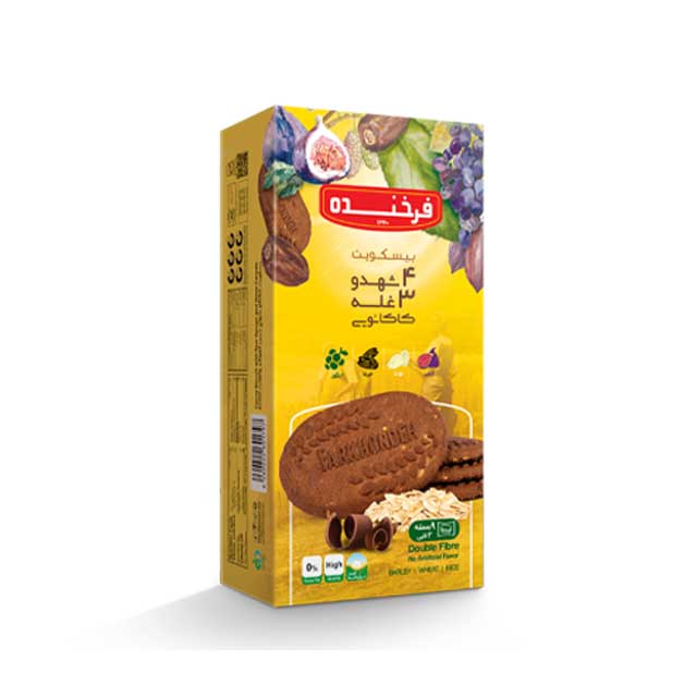 بیسکویت 4 شهد و 3 غله کاکائویی فرخنده 330 گرمی