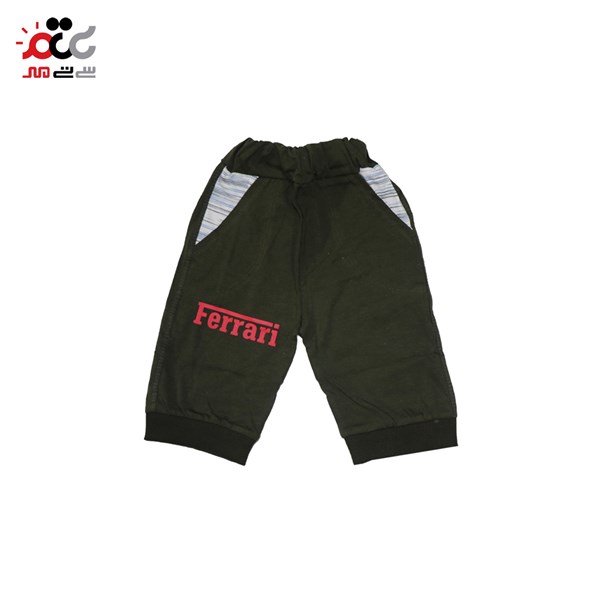ست تیشرت و شلوارک بچگانه سبز ارتشی طرح Ferrari سایز 40