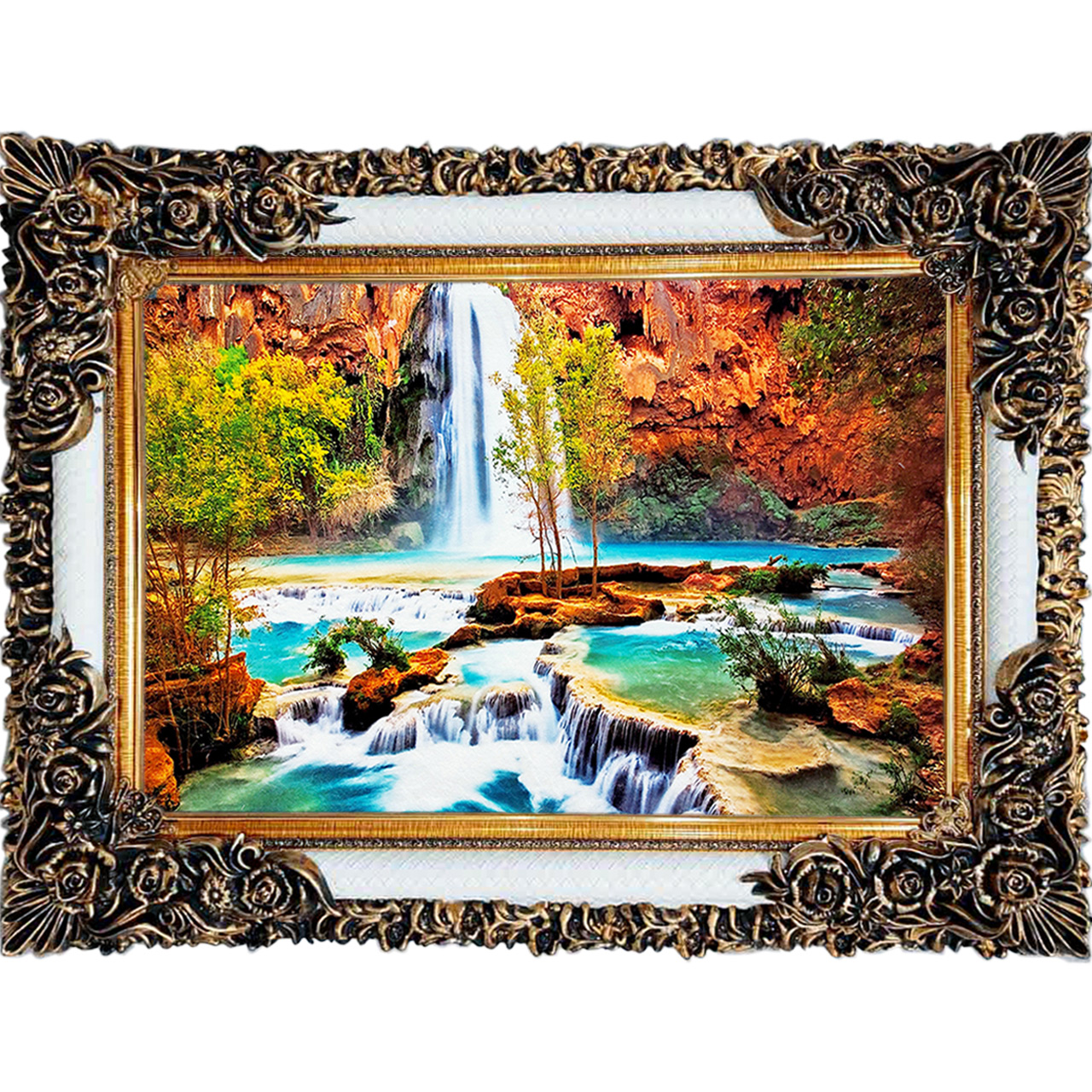 تابلو فرش چاپی طرح آبشار کد 10214 سایز 100×70 سانتی متری