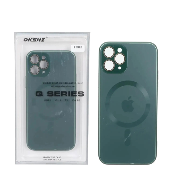 قاب اورجینال PVD MagSafe Qseries ضدخش لنز گلس دار Apple iPhone 11 Pro - سبز (پک دار)