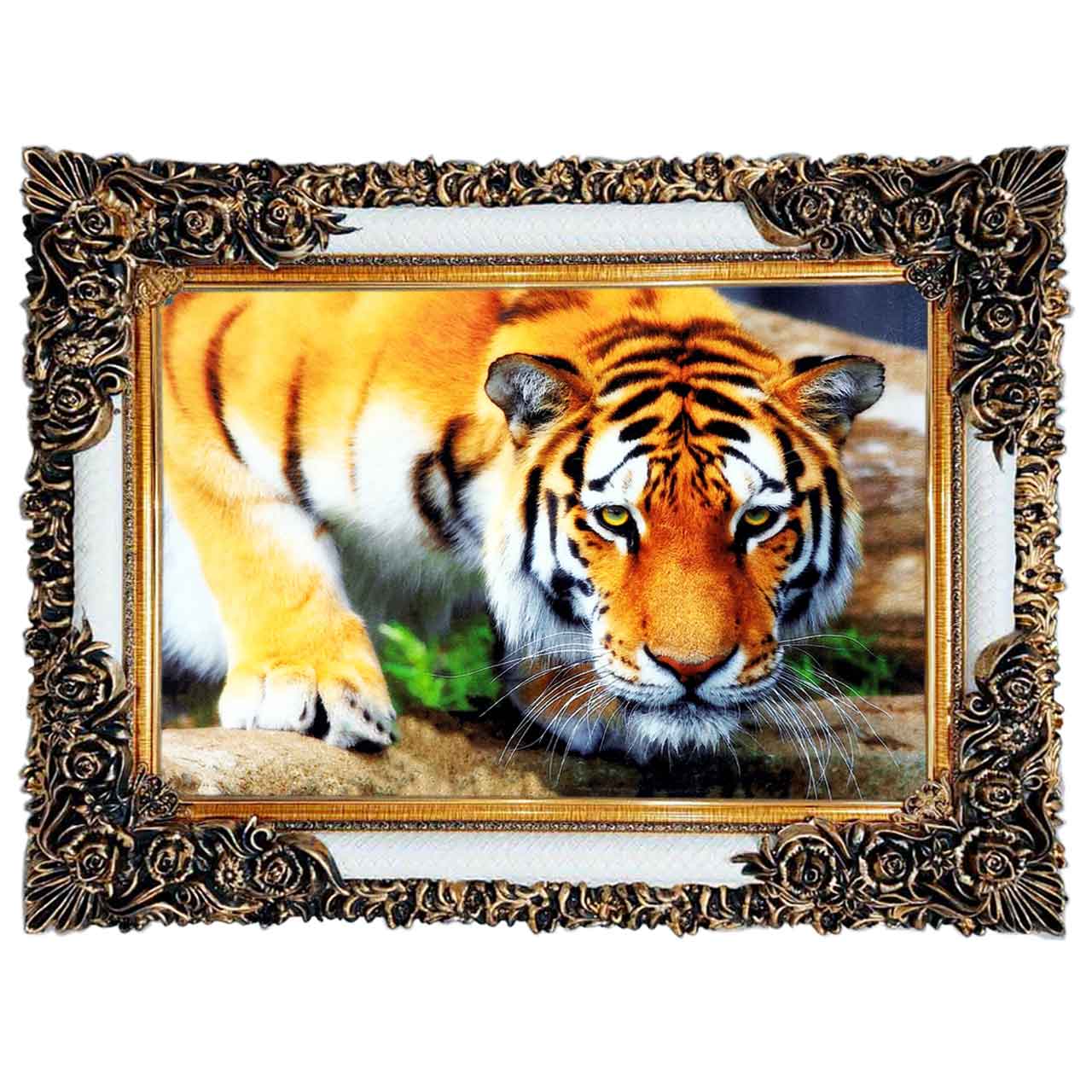 تابلو فرش چاپی طرح ببر کد 14049 سایز 100×50 سانتی متری