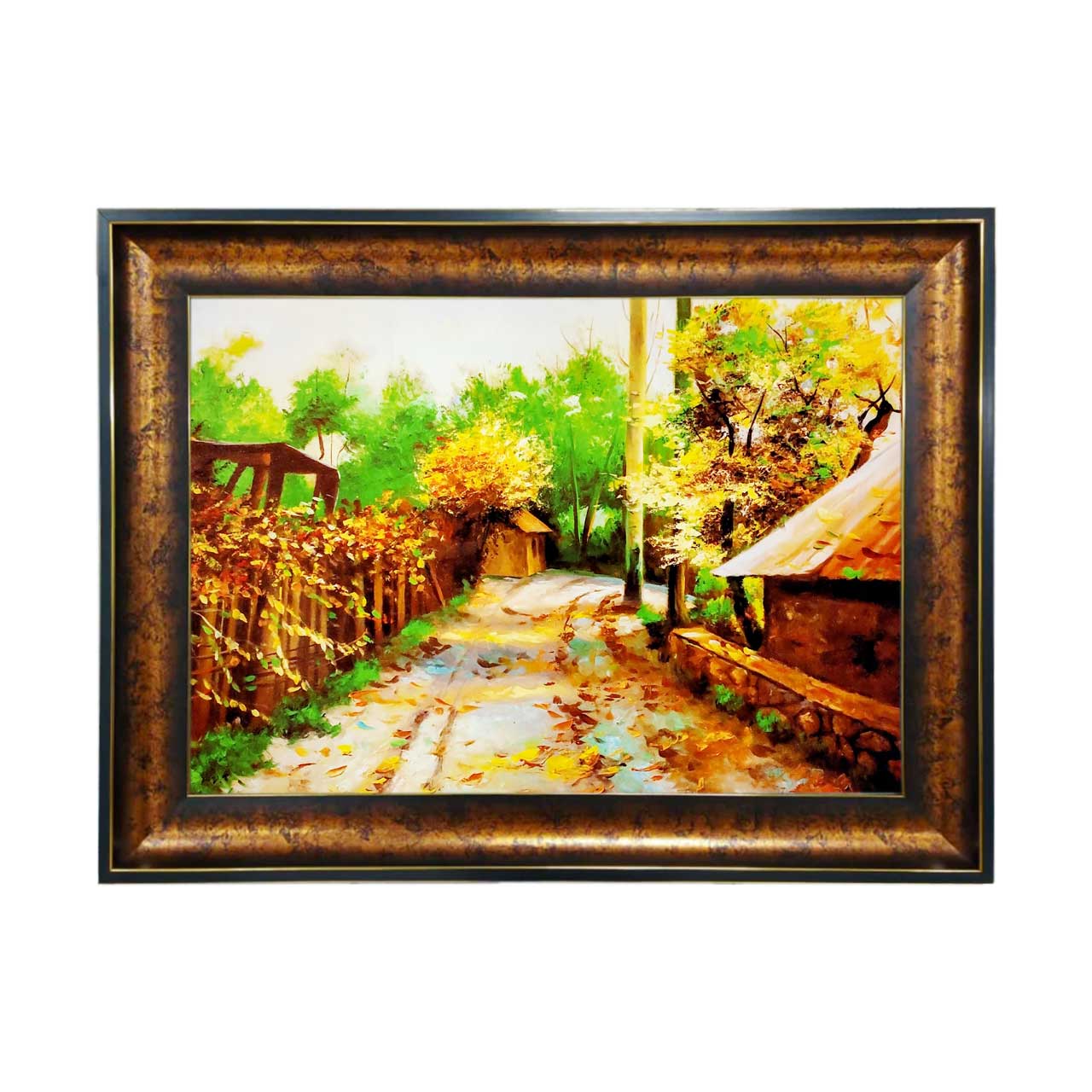 تابلو فرش چاپی طرح کوچه باغ کد 10177 سایز 50×35 سانتی متری