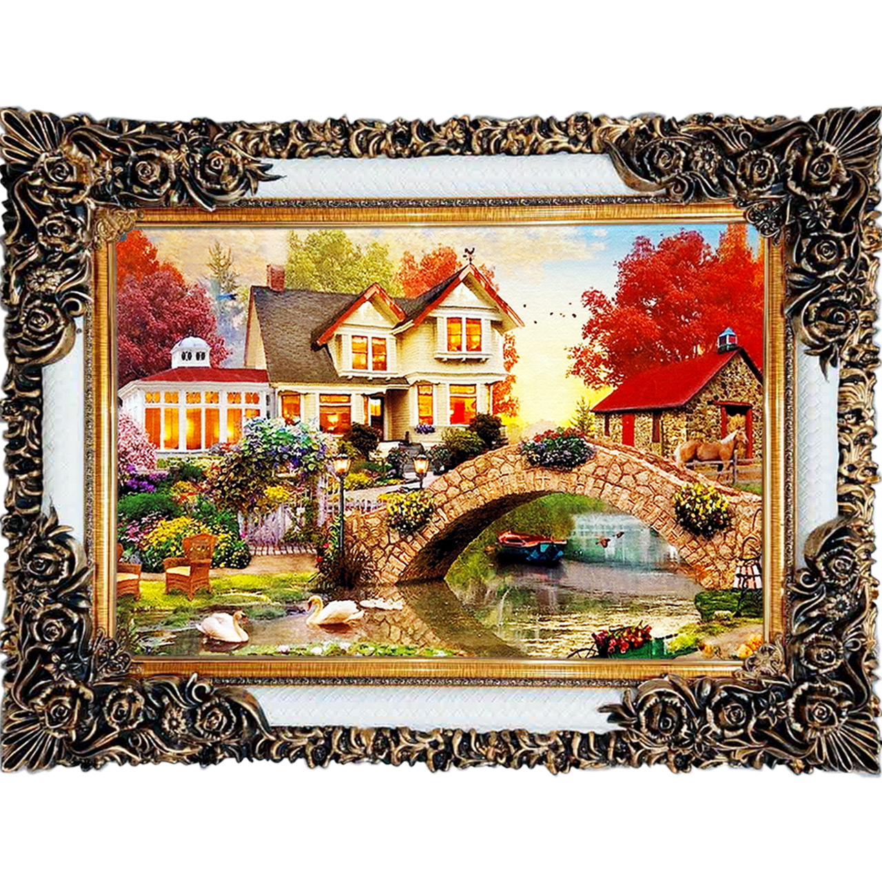 تابلو فرش چاپی طرح دهکده کد 10149 سایز 100×70 سانتی متری