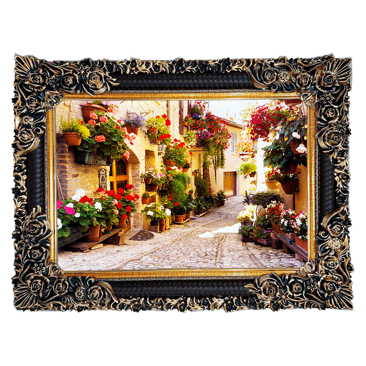 تابلو فرش چاپی طرح کوچه باغ کد 10090 سایز 70×50 سانتی متری