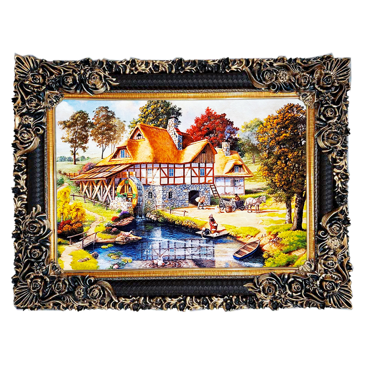 تابلو فرش چاپی طرح کلبه کد 10160 سایز 70×50 سانتی متری