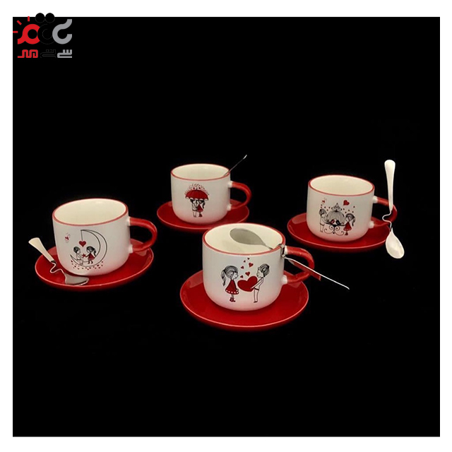 ماگ سرامیکی مدل بشقاب دار طرح ولنتاین همراه با قاشق