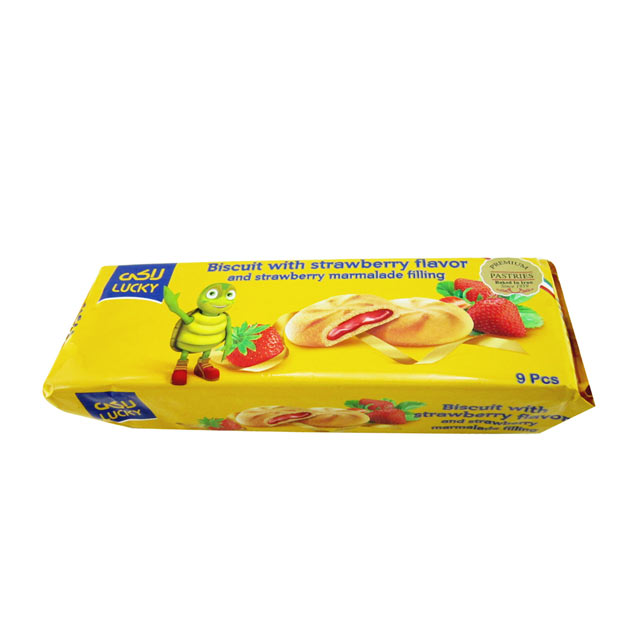 بیسکویت با طعم توت فرنگی و مغزی مارمالاد ویتانا لاکی 125 گرمی