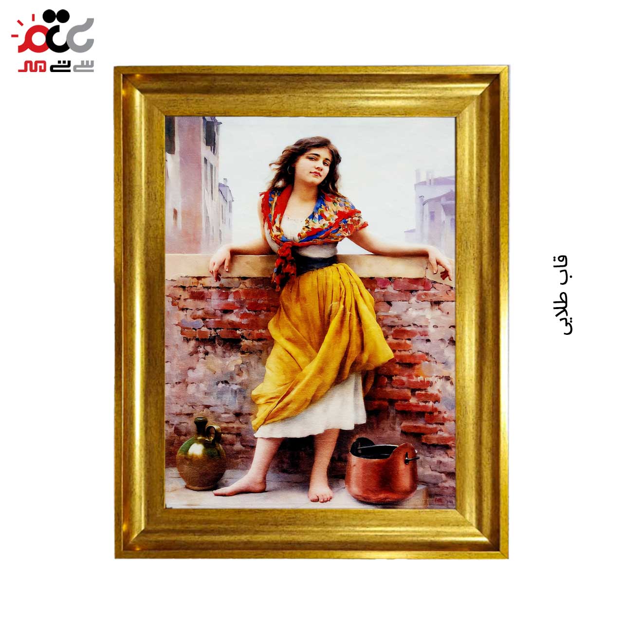 تابلو فرش چاپی طرح دختر روستایی کد 13008 سایز 70×50 سانتی متری