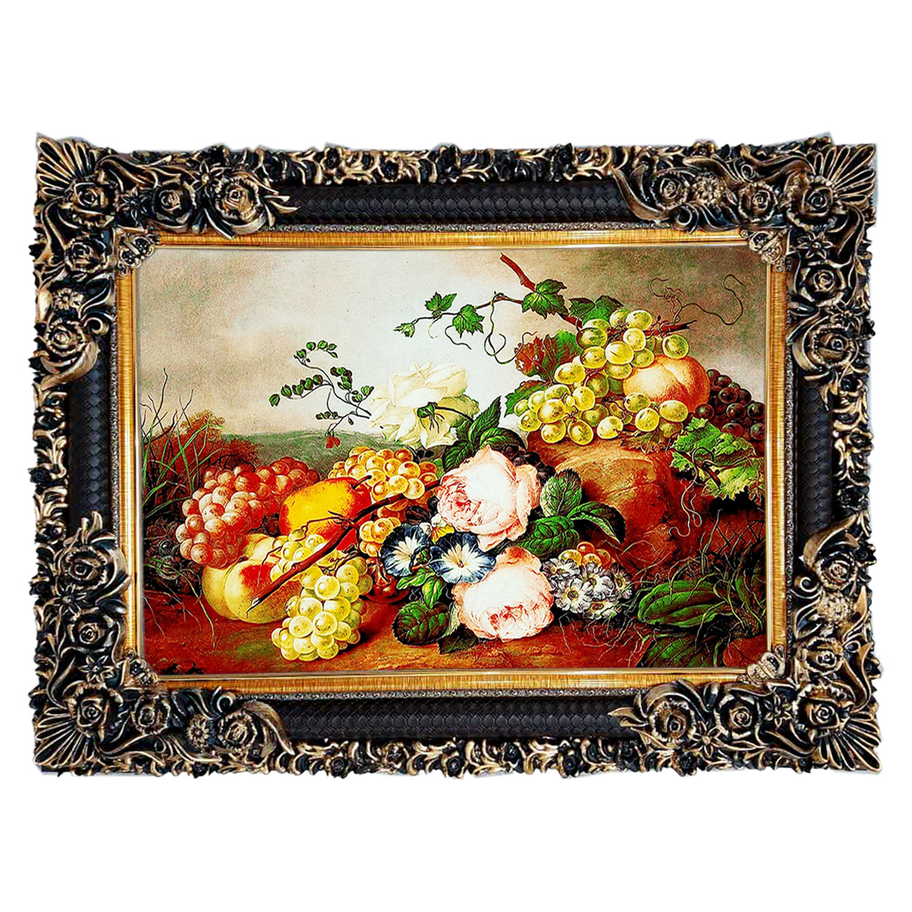 تابلو فرش چاپی طرح گل و میوه کد 12032 سایز 70×50 سانتی متری