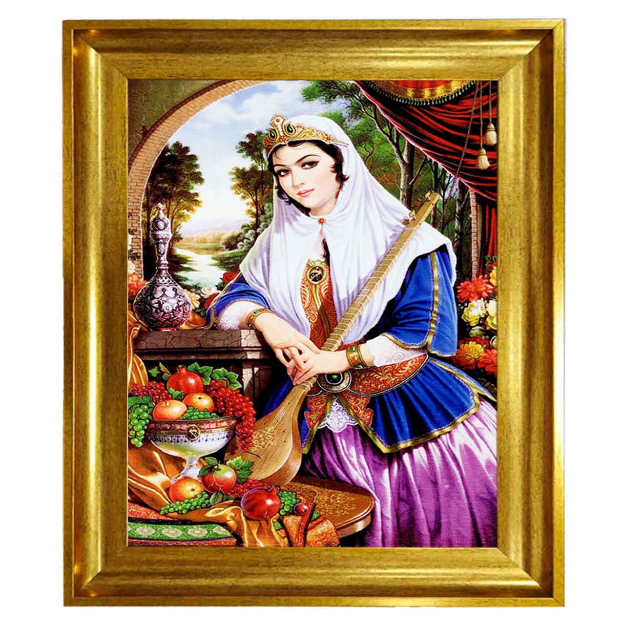 تابلو فرش چاپی طرح بانو کد 13017 سایز 100×70 سانتی متری