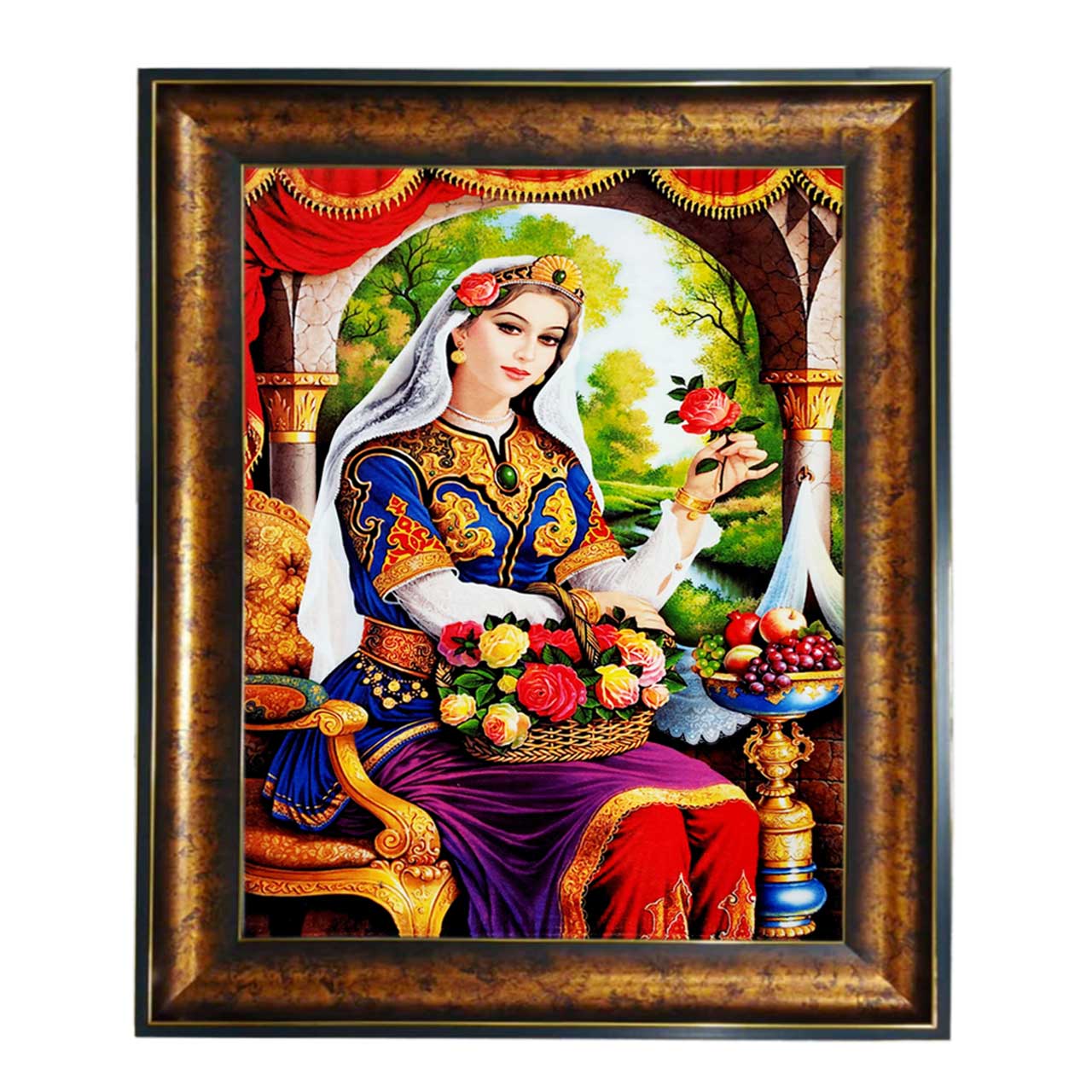 تابلو فرش چاپی طرح بانو کد 13006 سایز 100×50 سانتی متری