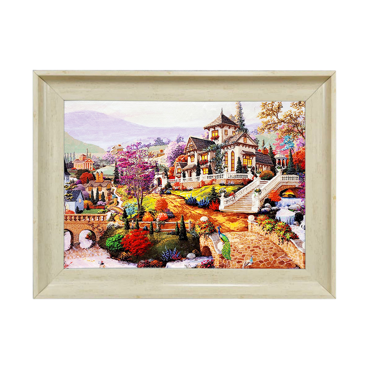 تابلو فرش چاپی طرح دهکده کد 10138 سایز 50×35 سانتی متری