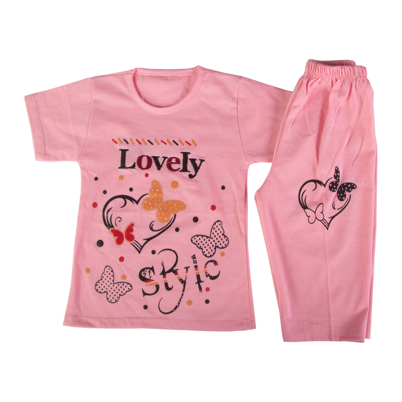 ست تیشرت و شلوارک دخترانه طرح پروانه کد 68