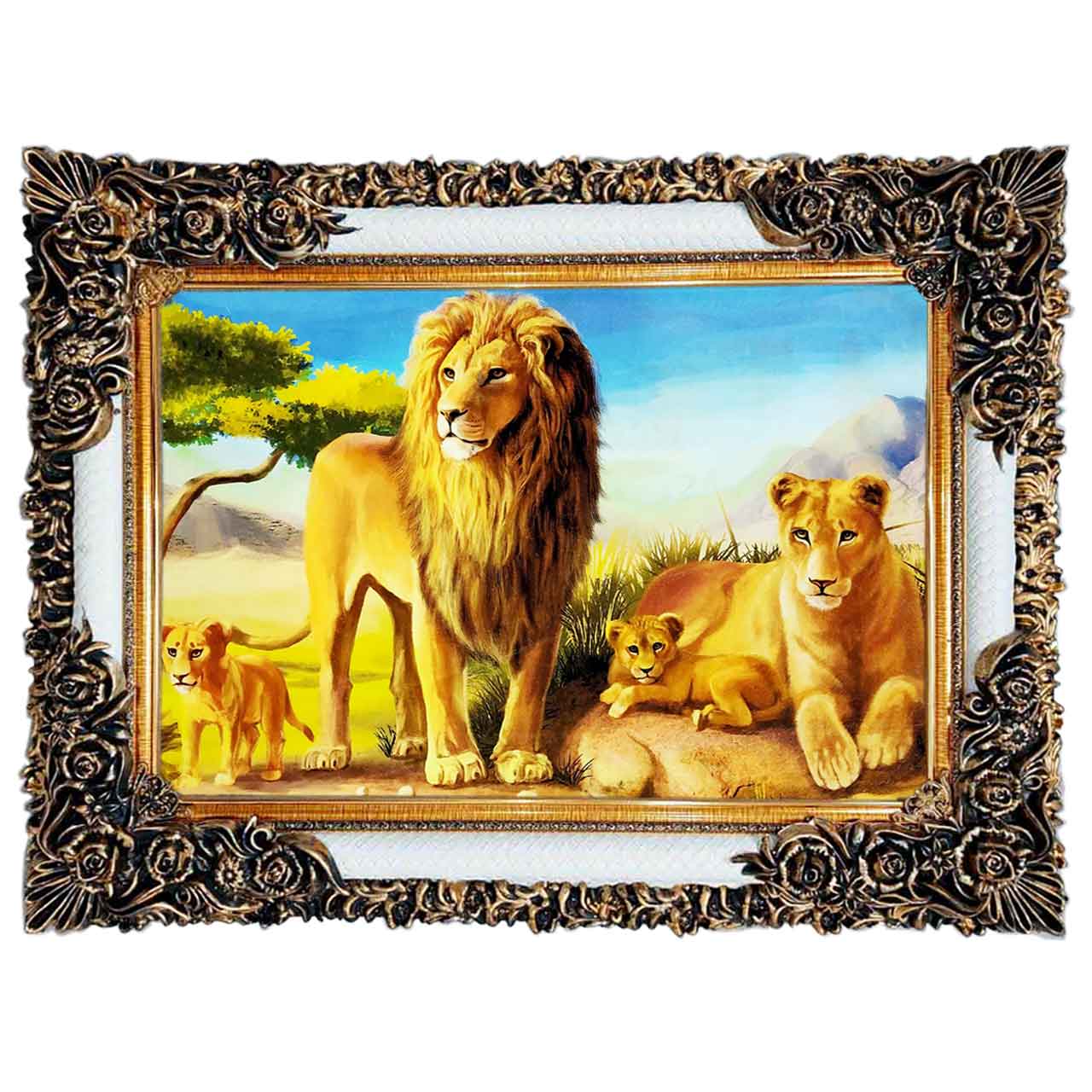 تابلو فرش چاپی طرح شیر کد 14019 سایز 100×50 سانتی متری