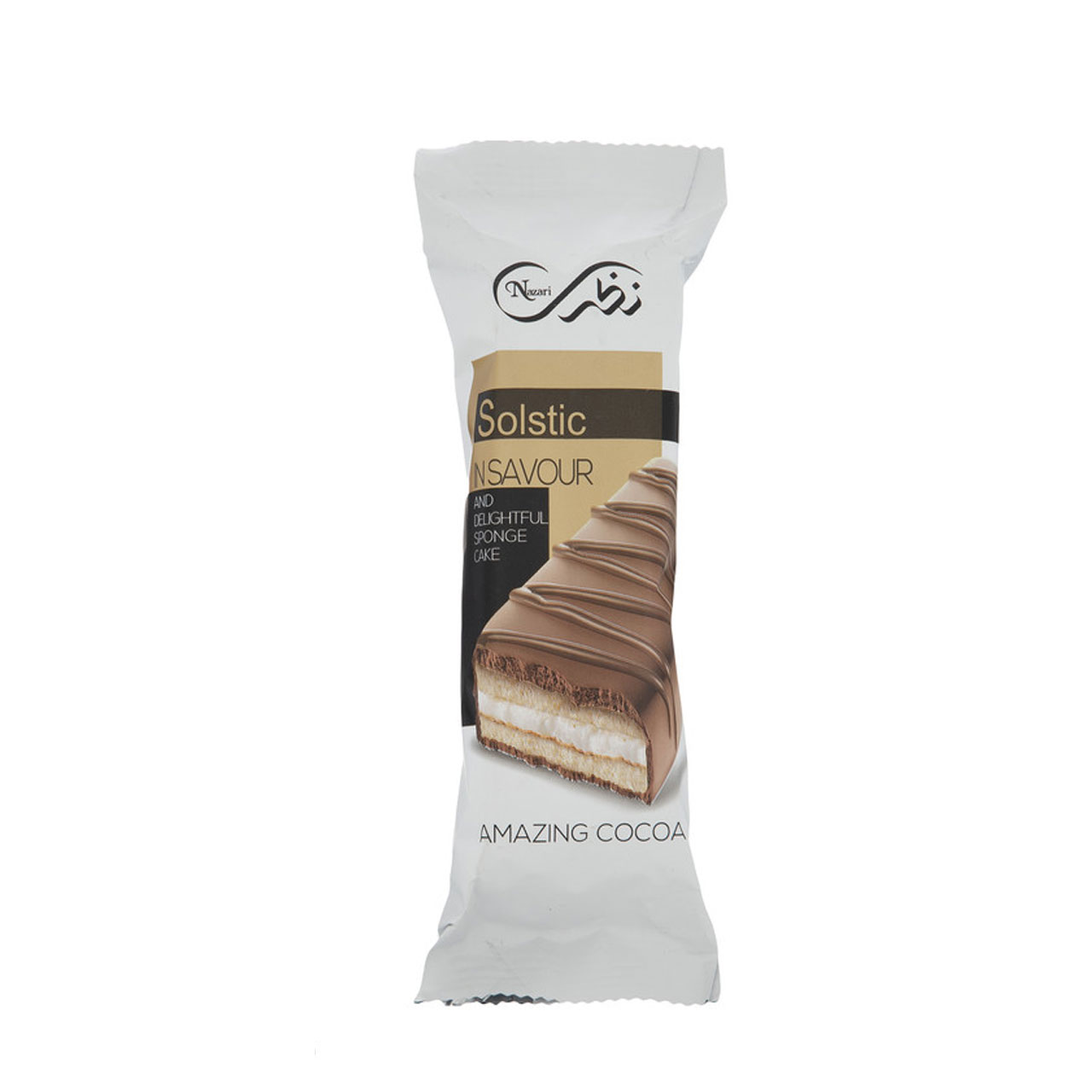 کیک اسفنجی دولایه با کرم شیری با روکش کاکائویی نظری 65 گرمی