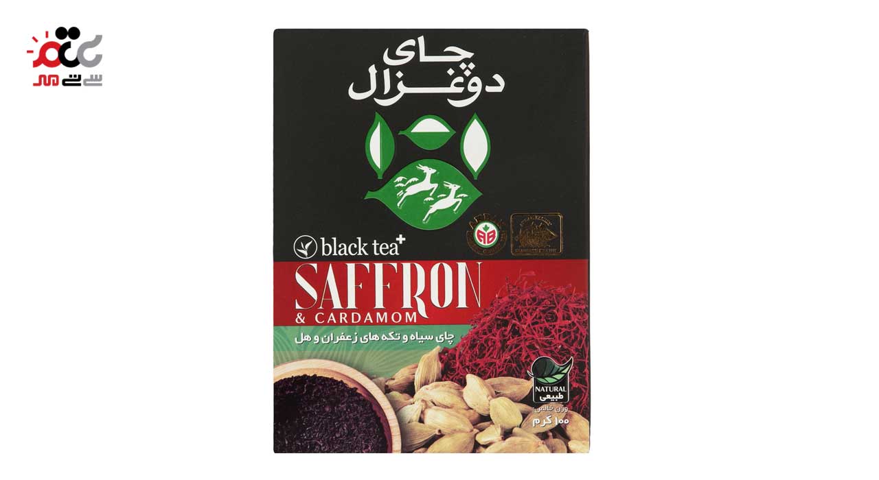 چای سیاه و تکه های زعفران و هل دوغزال 100 گرمی