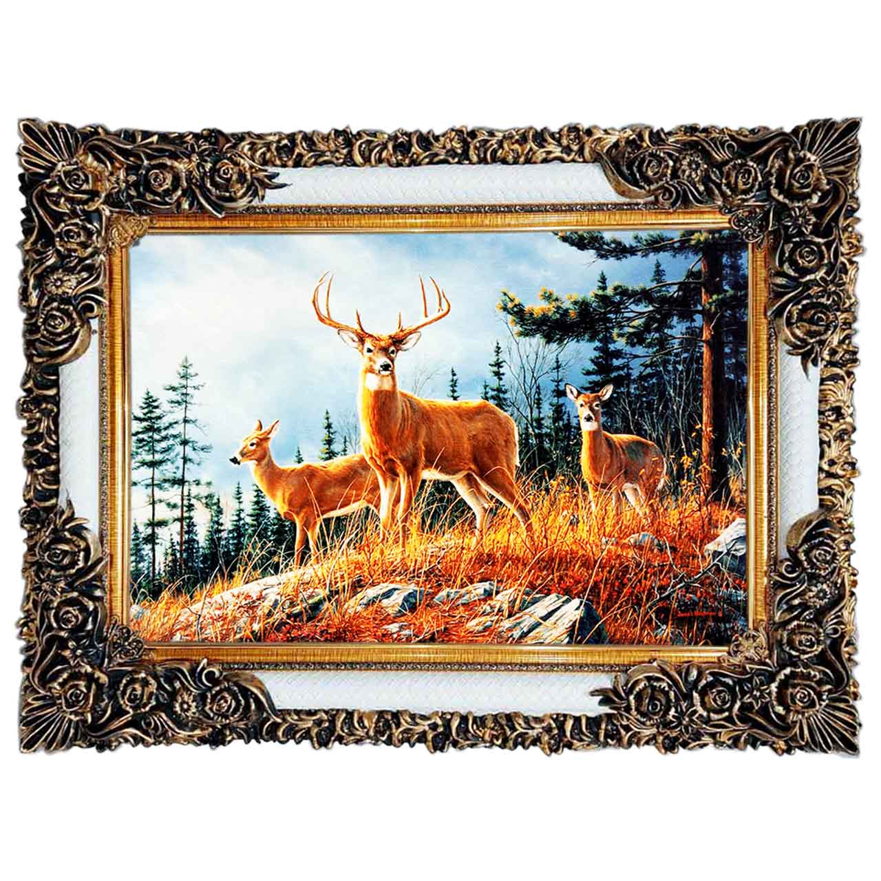 تابلو فرش چاپی طرح گوزن کد 14038 سایز 100×50 سانتی متری