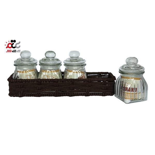 ست جای ادویه 5 پارچه استند حصیری مدل هیرو کد 4127