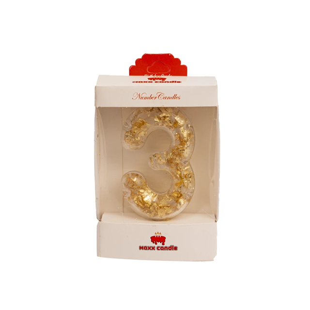 شمع تولد مکس کندل طرح ورق طلا عدد 3