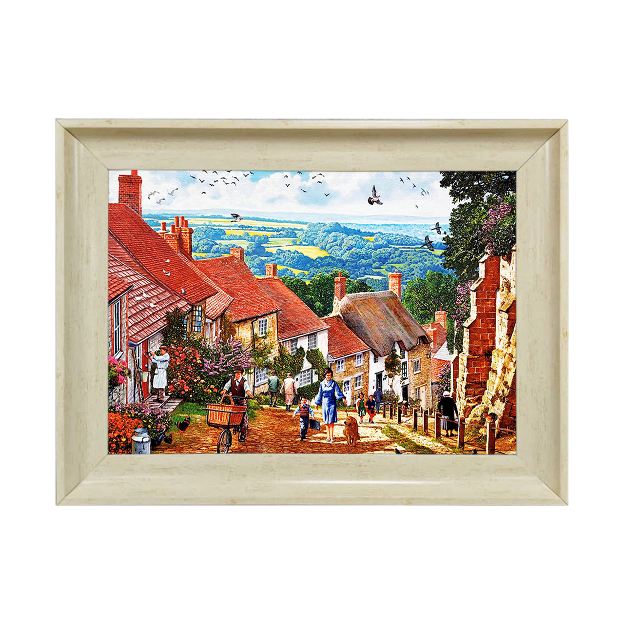 تابلو فرش چاپی طرح خانه های روستایی کد 10170 سایز 50×35 سانتی متری