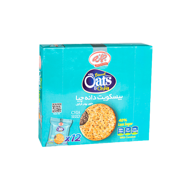 بیسکویت جو دوسر دانه چیا و پودر نارگیل جمانه بسته 12عددی