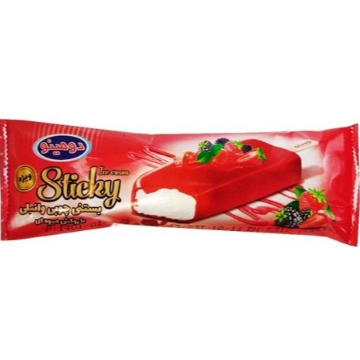 بستنی چوبی وانیلی با روکش میوه ای دومینو 60 گرمی