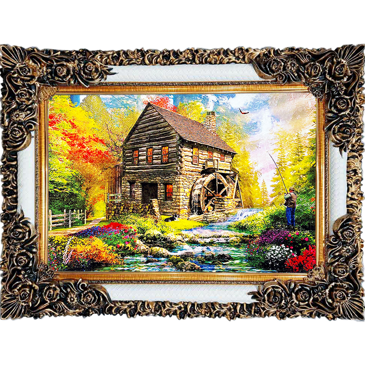 تابلو فرش چاپی طرح کلبه کد 10185 سایز 100×70 سانتی متری