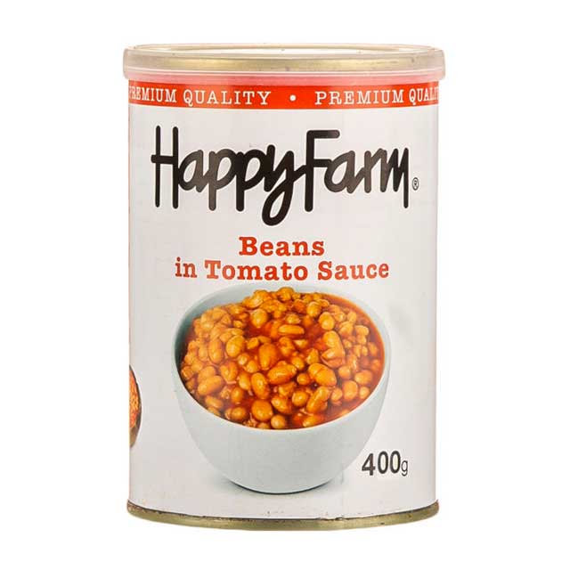 کنسرو لوبیا در سس گوجه فرنگی هپی فارم 400 گرمی