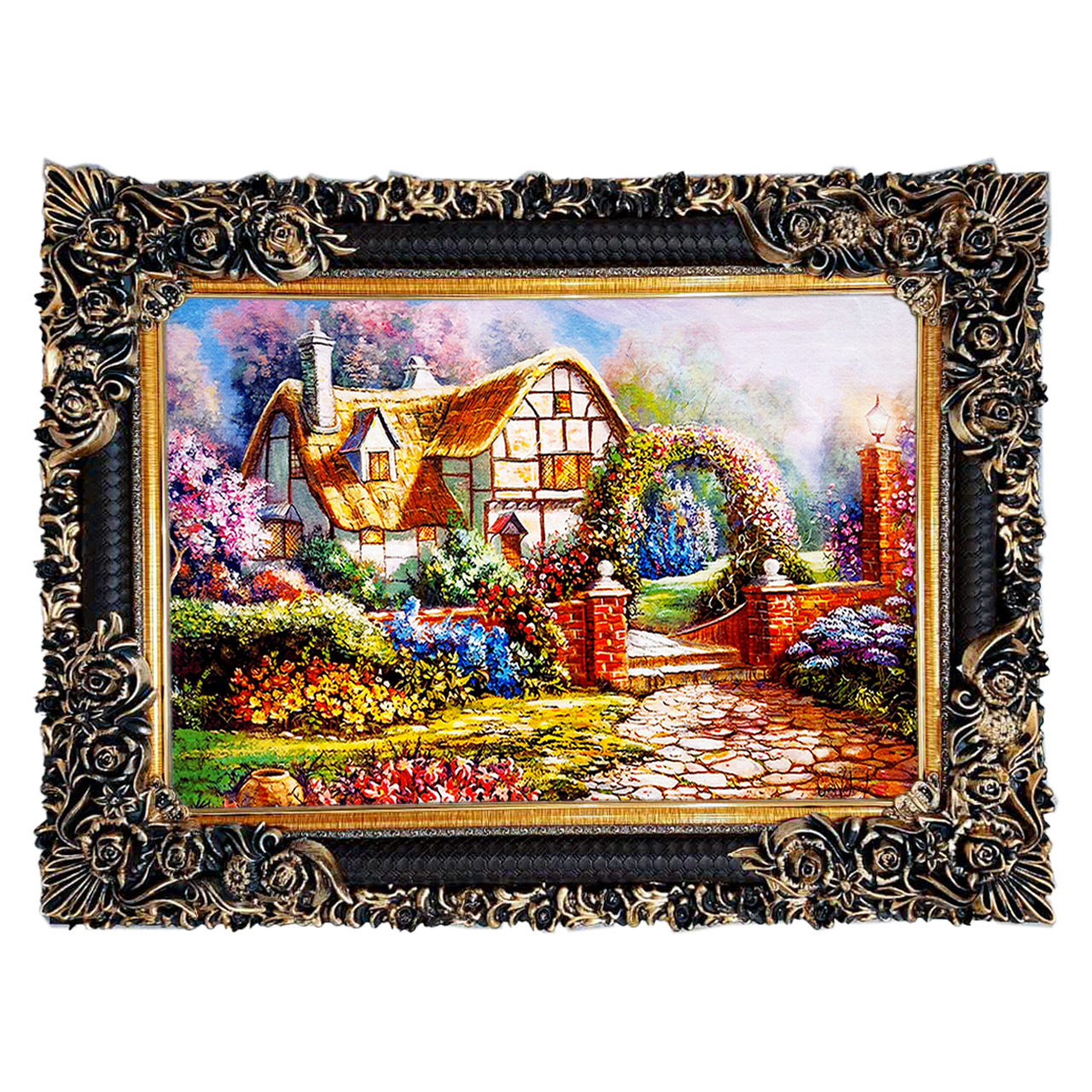 تابلو فرش چاپی طرح کلبه کد 10120 سایز 70×50 سانتی متری