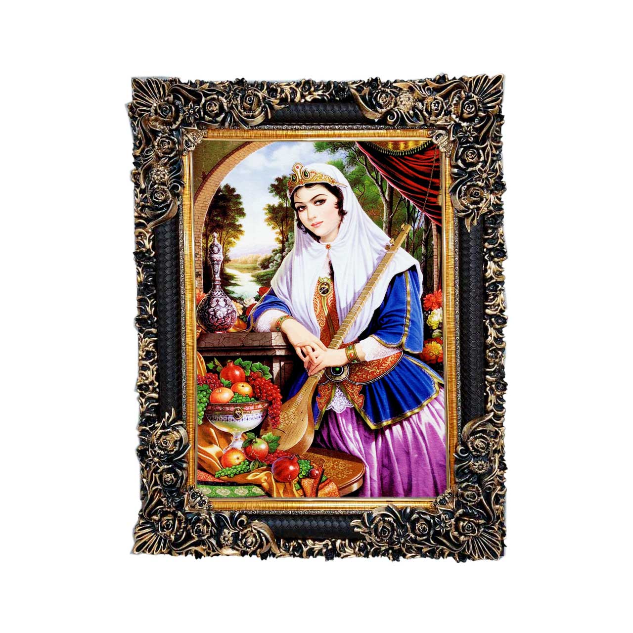 تابلو فرش چاپی طرح بانو کد 13017 سایز 50×35 سانتی متری