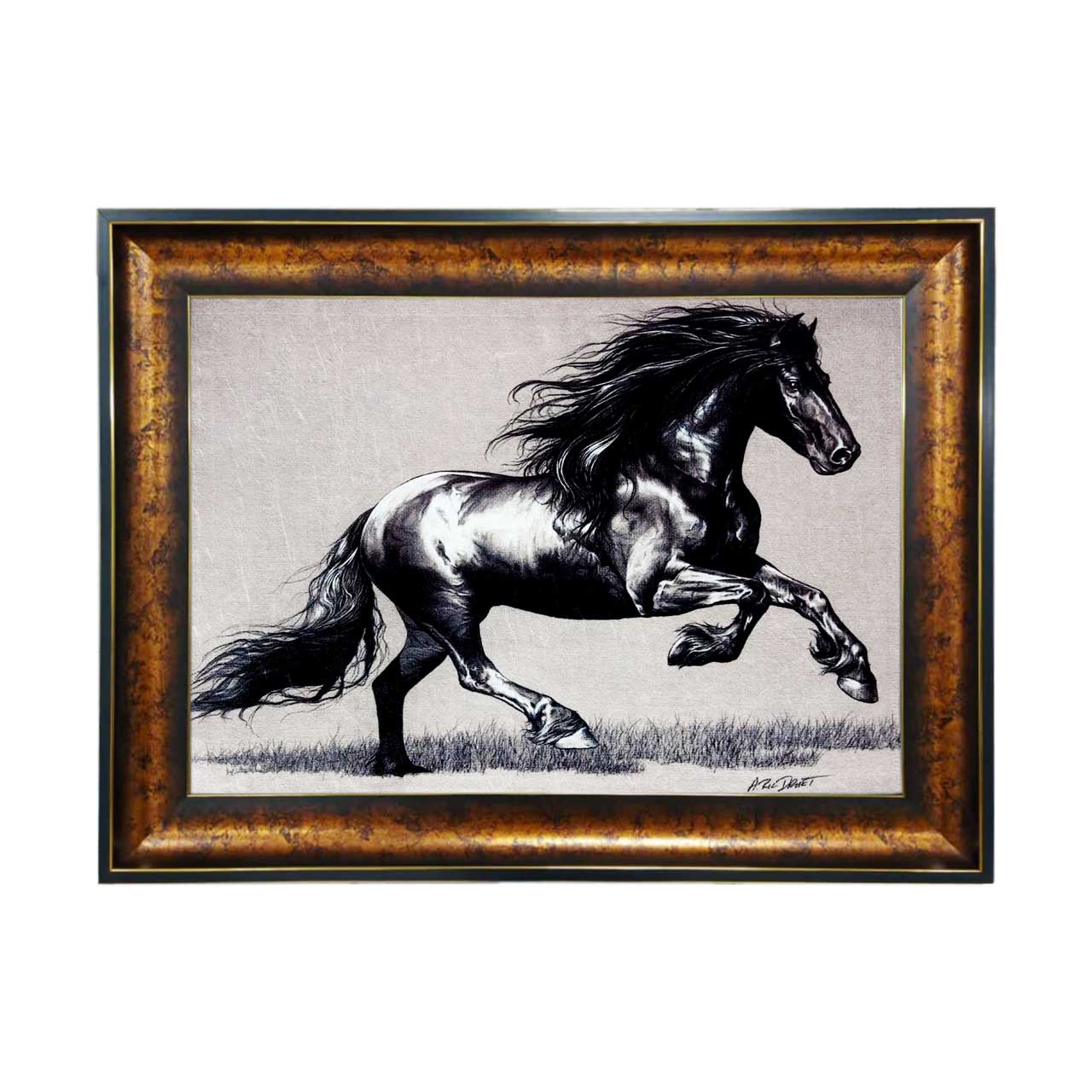 تابلو فرش چاپی طرح اسب کد 14031 سایز 50×35 سانتی متری