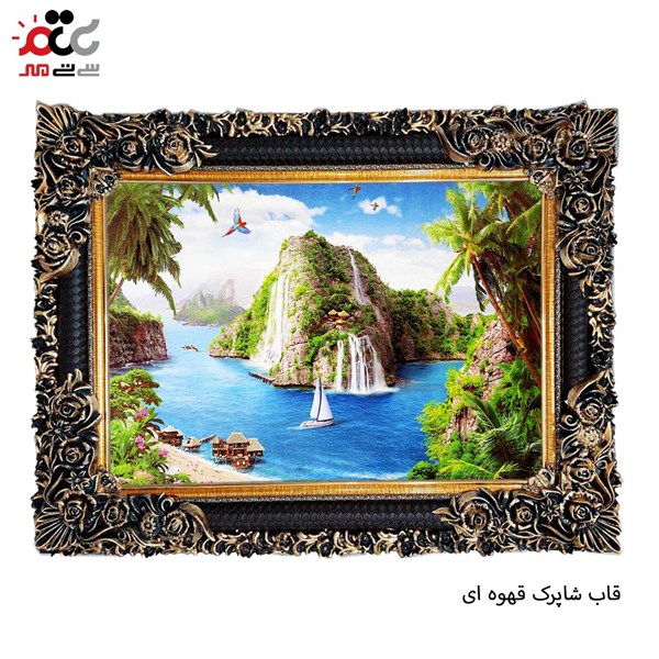 تابلو فرش طرح طبیعت زیبایی آبشار و دریاچه کد 10123 سایز 100*70 سانتی متری
