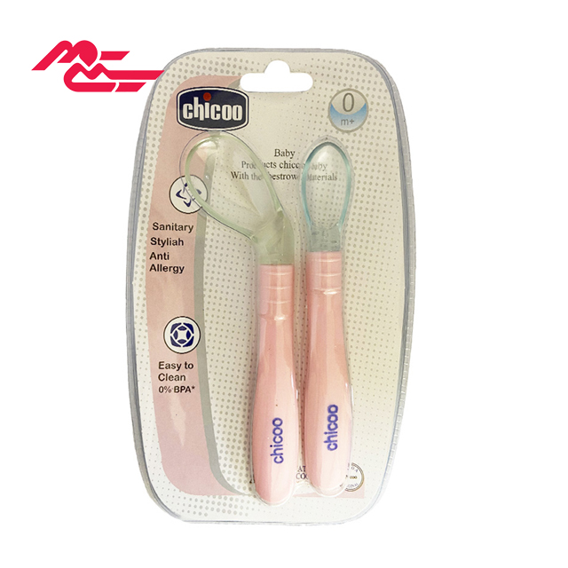 قاشق غذاخوری سیلیکونی سرکج و ساده چیکو بسته دو عددی