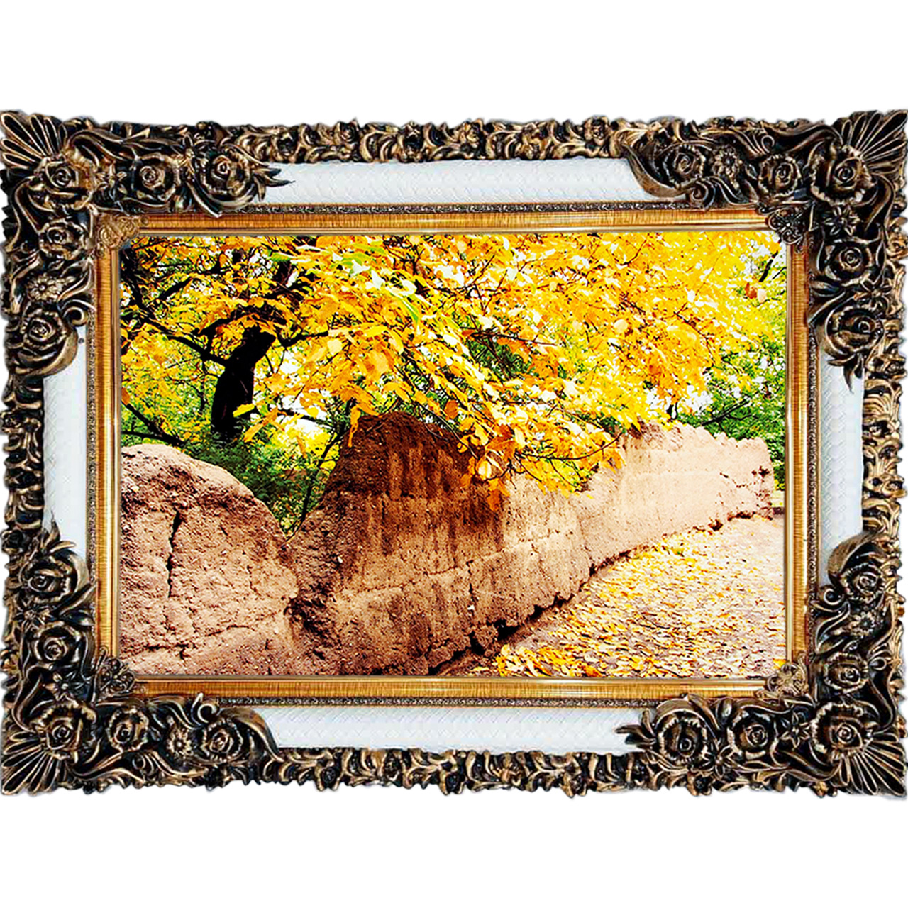 تابلو فرش چاپی طرح کوچه باغ کد 10291 سایز 100×70 سانتی متری