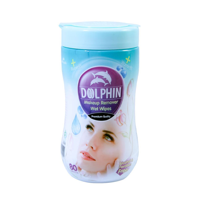 دستمال مرطوب پاک کننده آرایش صورت دلفین 80 عددی