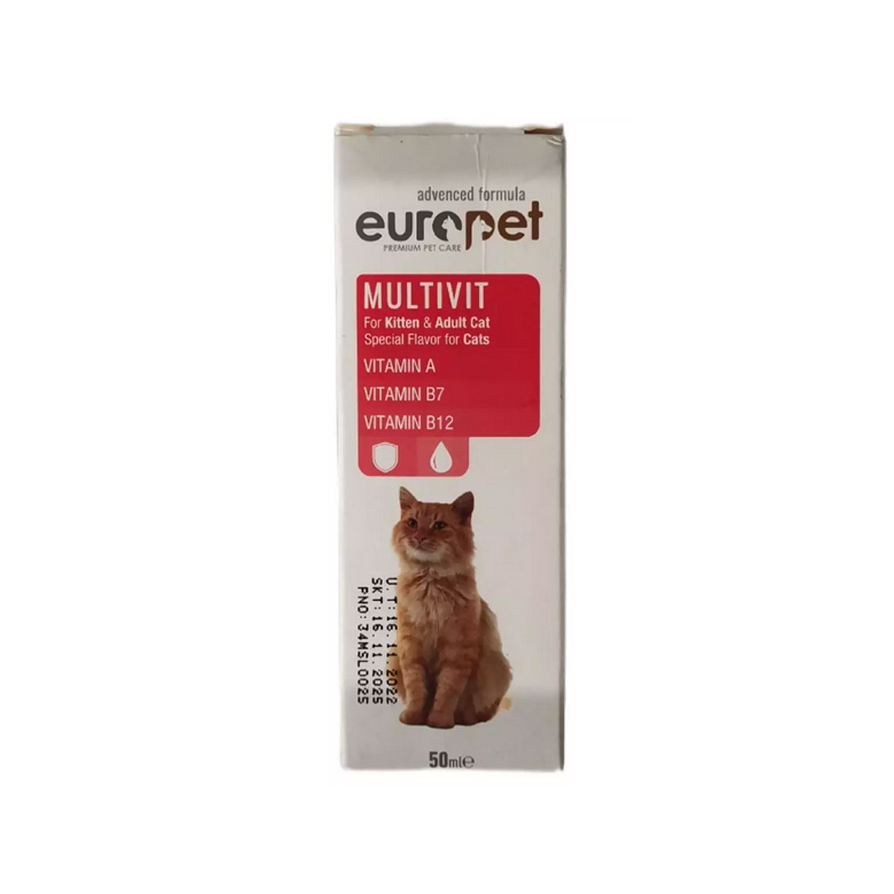 شربت مولتی ویتامین گربه و بچه گربه یوروپت مدل MULTIVIT حجم 50 میلی لیتری