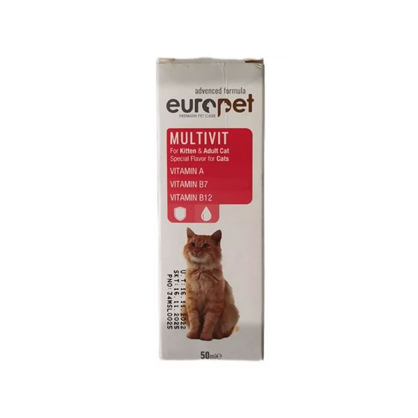 شربت مولتی ویتامین گربه و بچه گربه یوروپت مدل MULTIVIT حجم 50 میلی لیتری