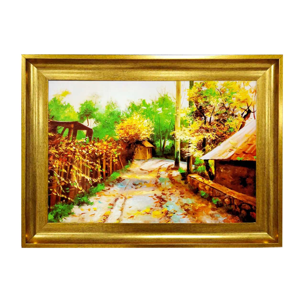 تابلو فرش چاپی طرح کوچه باغ کد 10177 سایز 50×50 سانتی متری