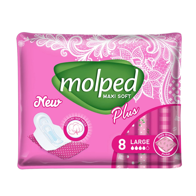 خرید نوار بهداشتی ضخیم ویژه دارای  کناره های ضدنشت بزرگ مولپد 8 عددی