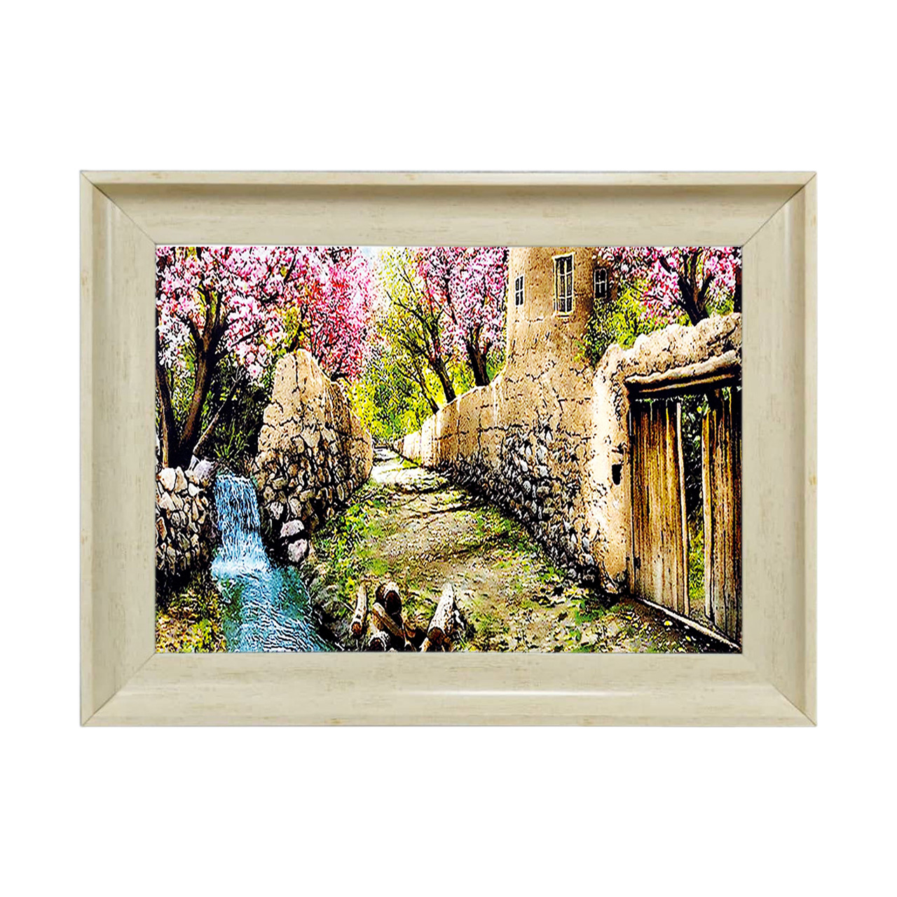 تابلو فرش چاپی طرح کوچه باغ کد 10015 سایز 50×35 سانتی متری