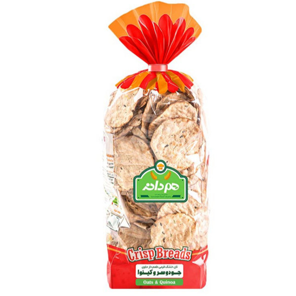نان خشک چیپسی طعم دار جو دو سر و کینوا هم دانه 230 گرمی