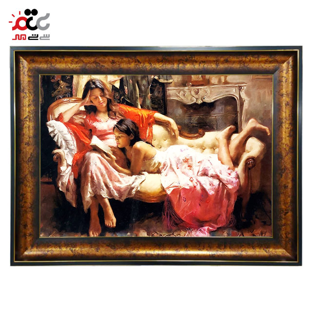 تابلو فرش چاپی طرح مادر و دختر کد 13311 سایز 50×35 سانتی متری