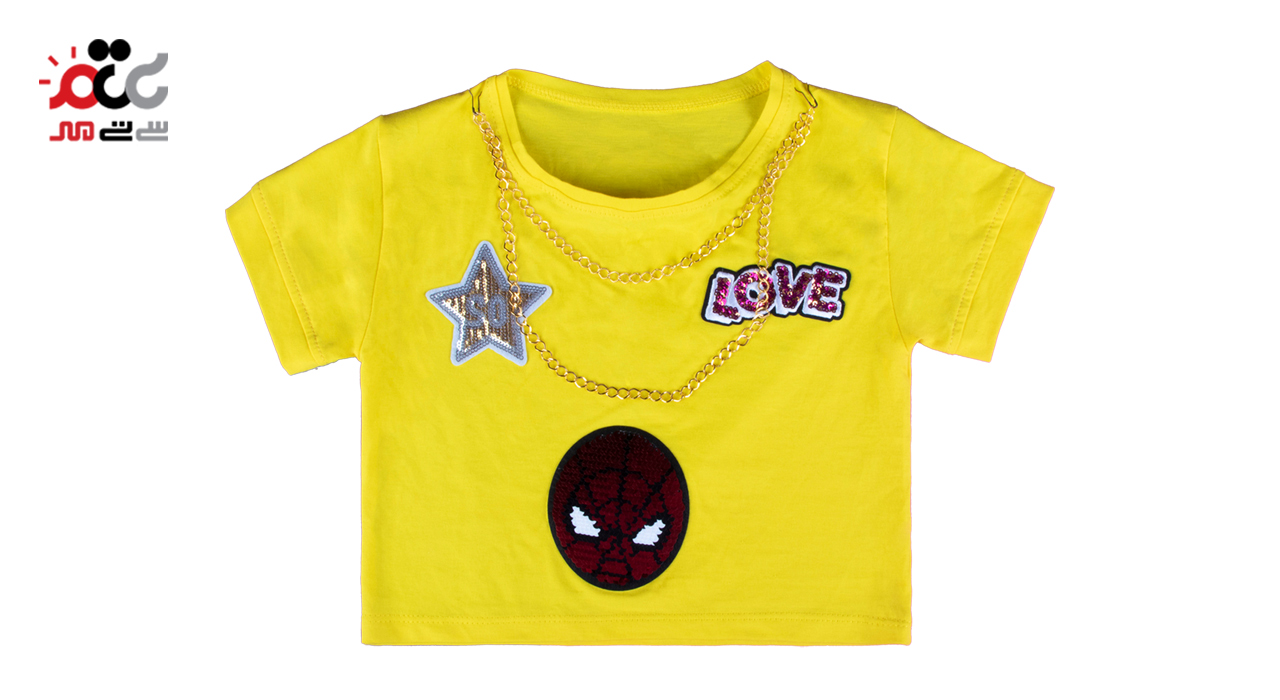 تیشرت دخترانه مدل کراپ طرح زنجیر دار