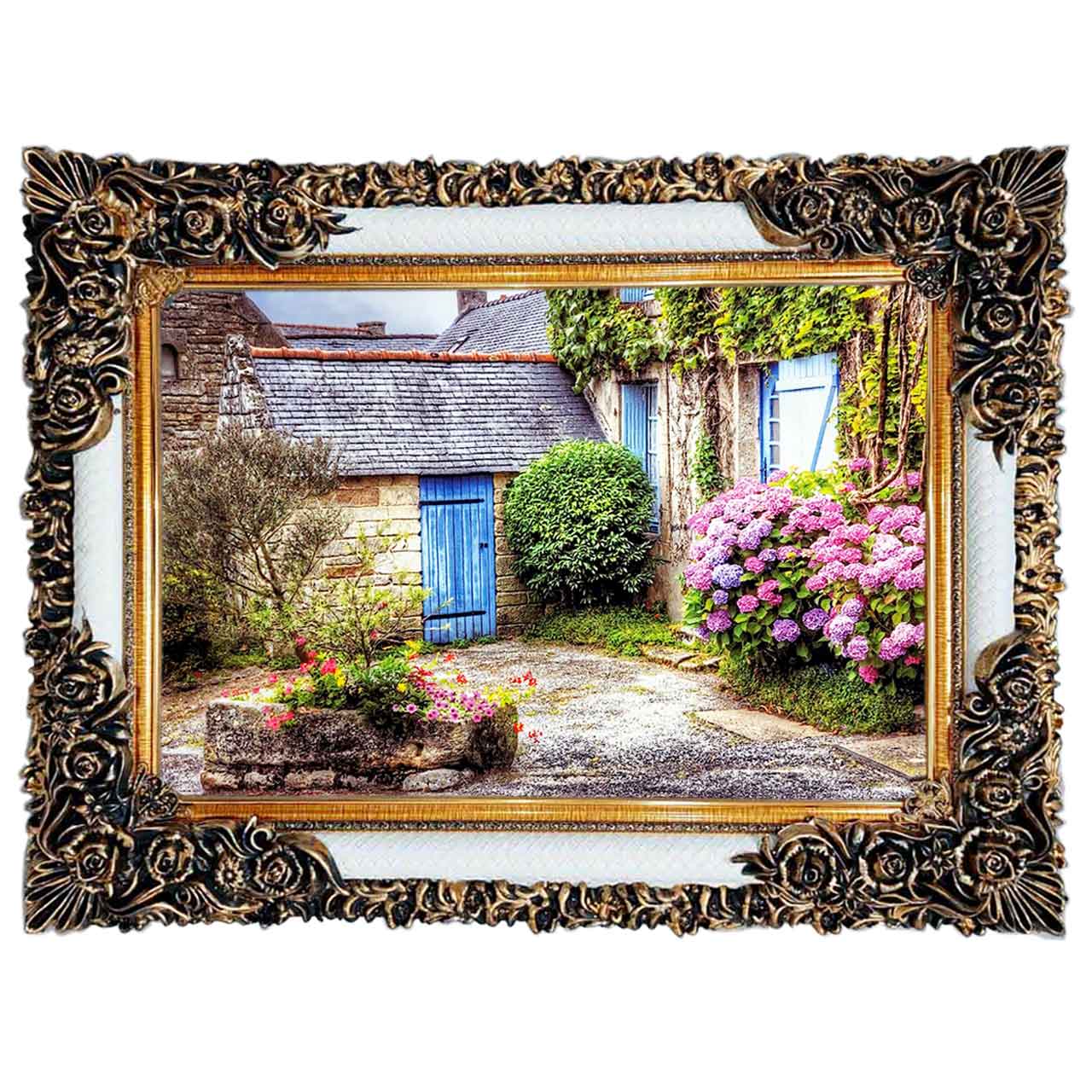 تابلو فرش چاپی طرح خانه باغ کد 10004 سایز 100×50 سانتی متری